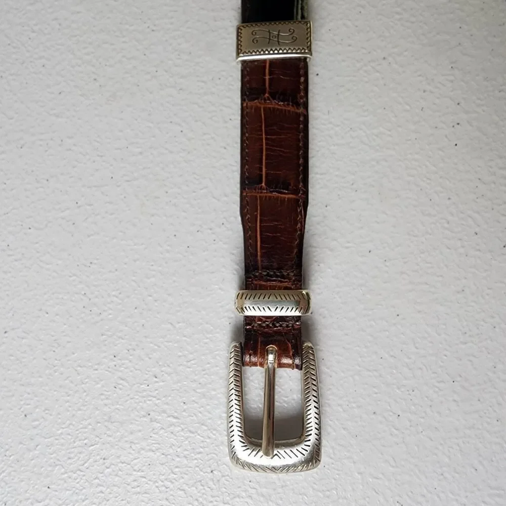 Brighton- Women’s Multi Color Croc Pattern Leather Silver Buckle Belt, M/L